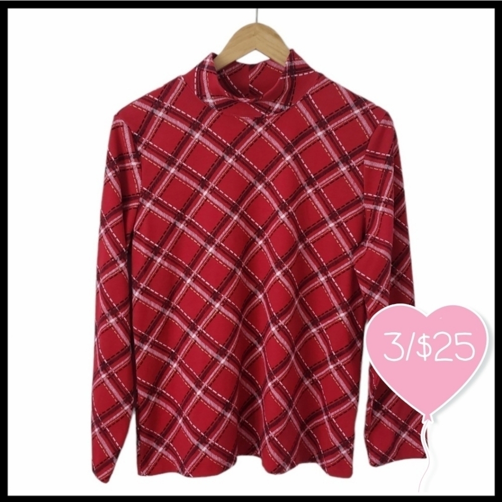 ⭐️3/$25⭐️Karen Scott Plaid Mock Neck Long Sleeve Shirt